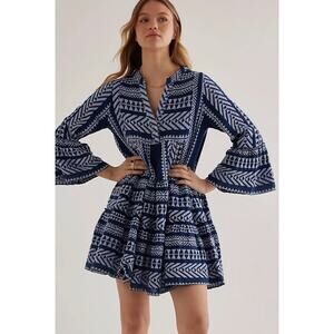 Devotion Twins Dress Small Indigo Ella Tunic Mini Blue Boho Bell Sleeve Swing